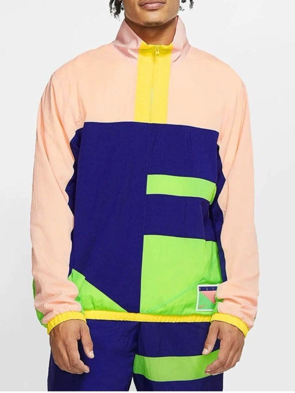 Vintage Nike Colorblock Track Jacket in Peach, Navy & Neon Green